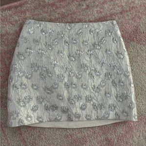Reformation Silver Floral Mini Skirt